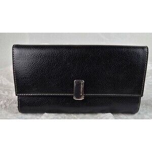 Liz Claiborne Black Leather Tri- Fold Check Book Style Wallet